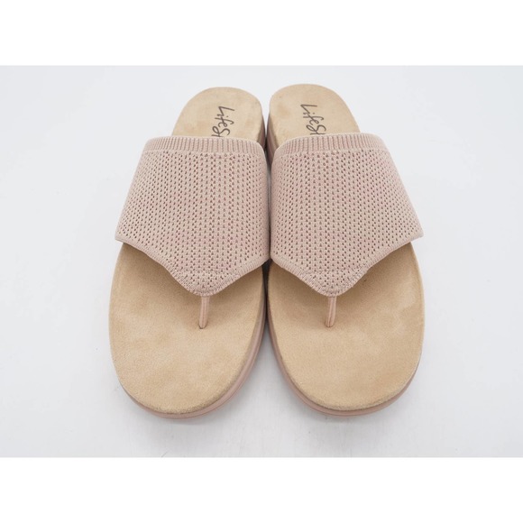 LifeStride Sandals Womens 10 Beige Fabric Platform Wedge Heel Toe Post Poolside - Picture 6 of 10